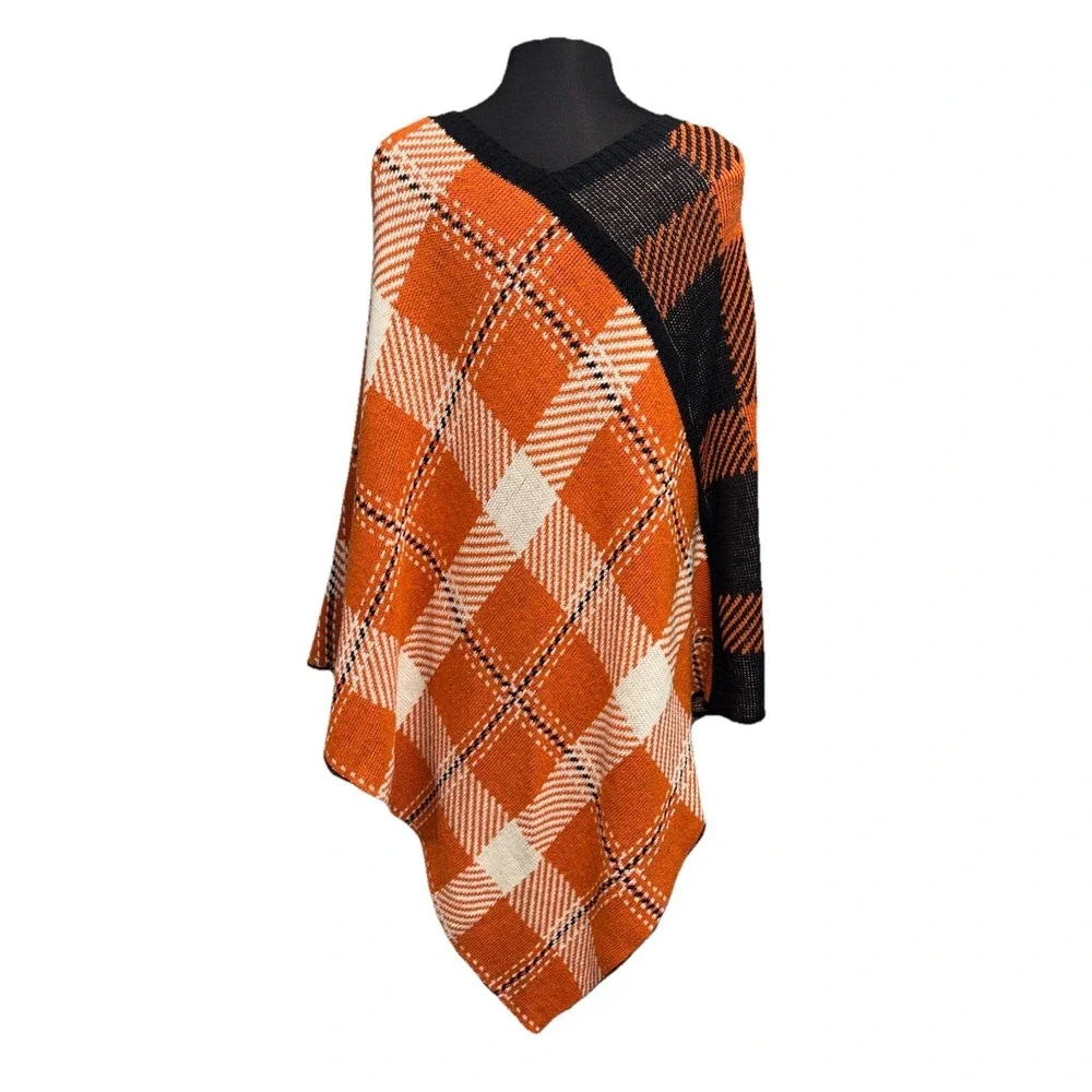 NEW Green 3 Plaid OSU Beavers Poncho One‎ Size Orange Balck USA Recycled Cotton - Picture 3 of 11